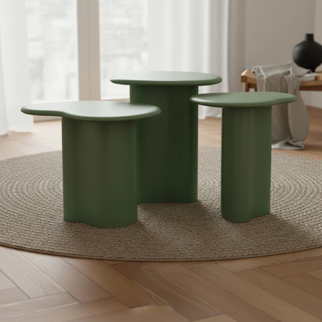 Modern Solid Wood Nesting Side Tables with Stackable Set-of-Three Design for Living Rooms