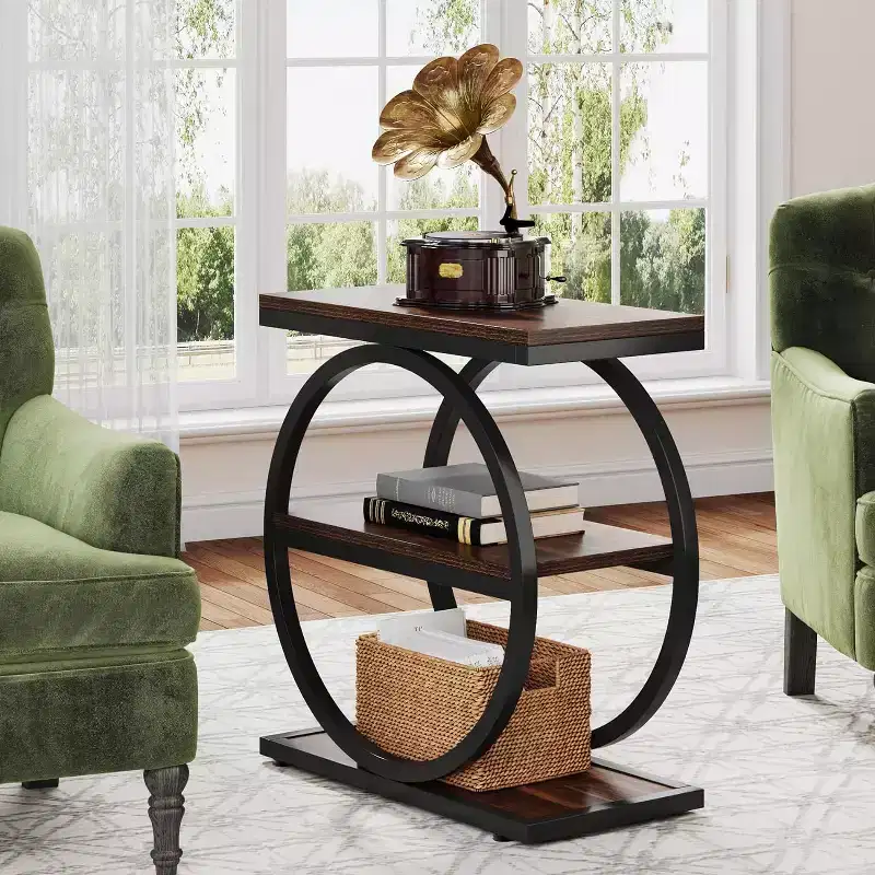 Lantine End Table Set, Bedside Table with 3 Tiers Shelves, 2PCS