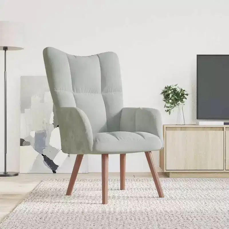 Light Grey Velvet Accent Chair, Block Backrest, for 1