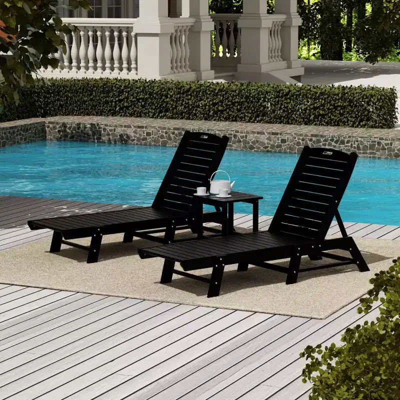 WestinTrends 3 Pieces Poly Outdoor Patio Chaise Lounge Chair with Side Table Set