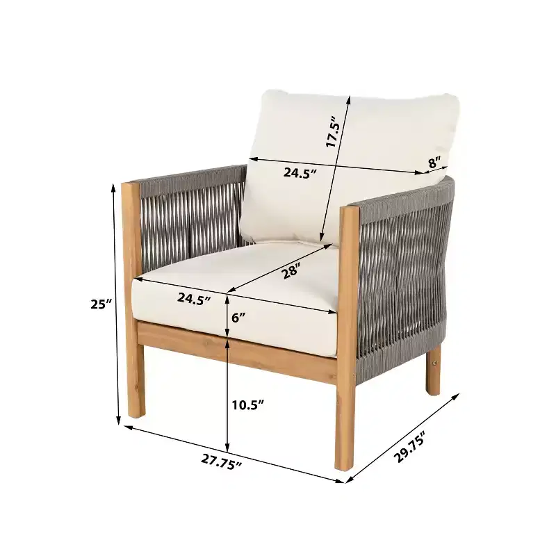 Christopher Knight Home Celeste Patio Rope Weaving Acacia Wood Upholstered Club Chair (Set of 2)