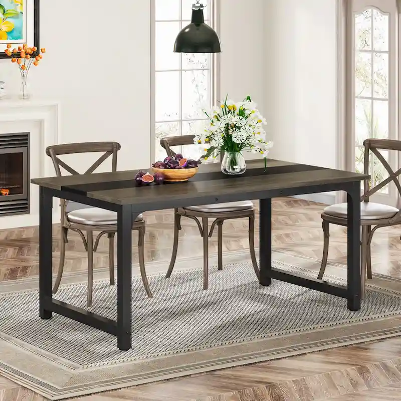 63-Inch Industrial Dining Table with Metal Frame