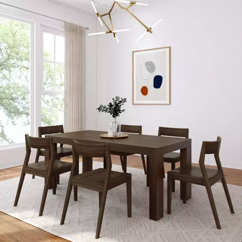 Plank+Beam 72 Modern Solid Wood Dining Table Set, + 6 Chairs Walnut