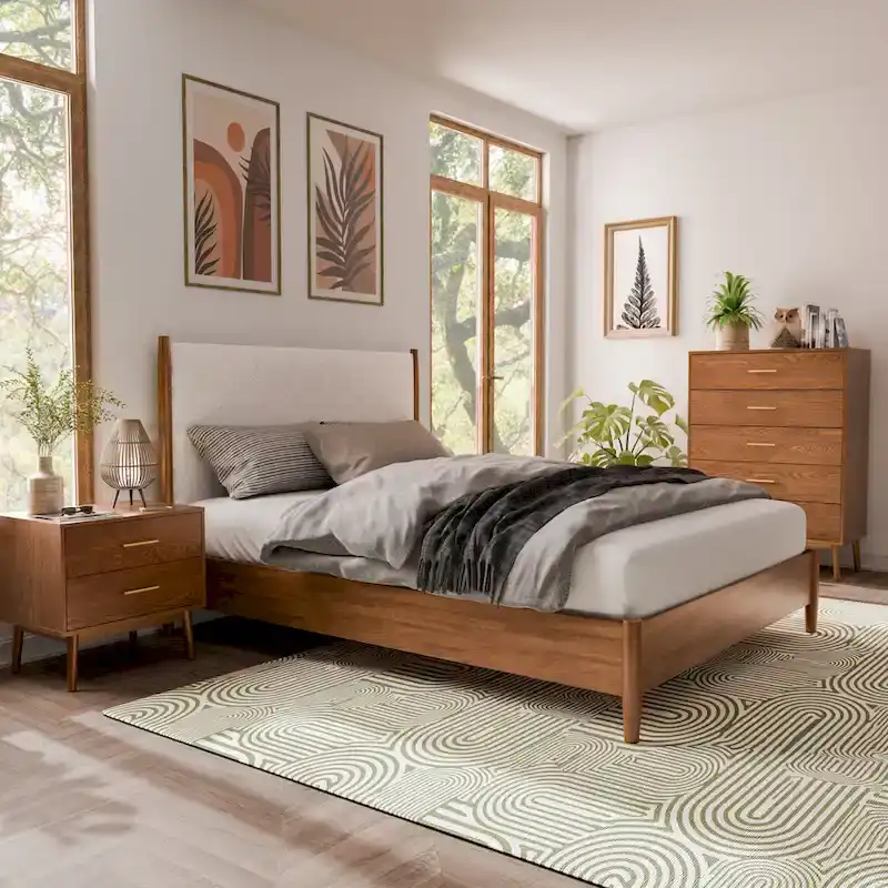 Furniture of America Beau Midcentury 3-Piece Boucle Platform Bedroom Set