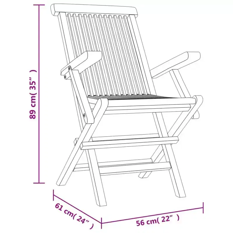 vidaXL Folding Garden Chair Set of 4 Solid teak wood Standard