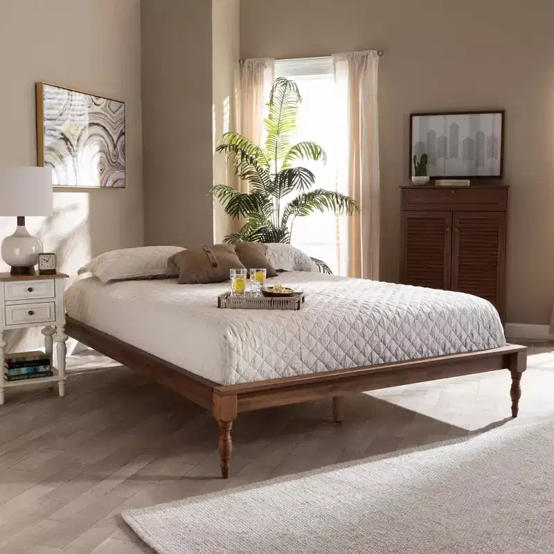 Romy Wood Bed Frame Ash Walnut - Baxton Studio