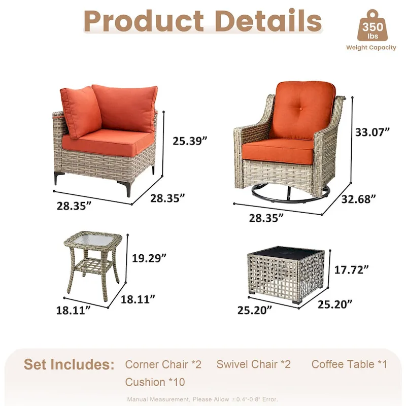 XIZZI 6-piece Patio Furniture Wicker Conversation Set with Swivel Chair
