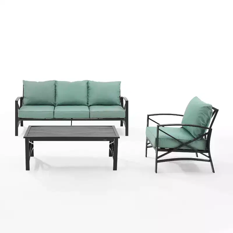 Crosley Kaplan 3pc Outdoor Patio Sofa Set with Sofa & Arm Chair with Coffee Table