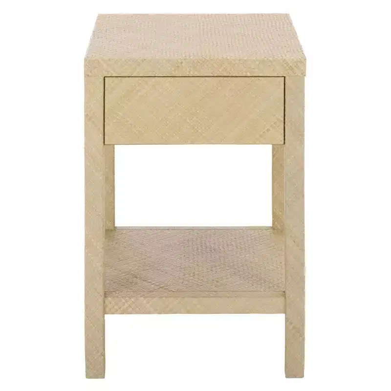 1-Drawer 1-Shelf Water Hyacinth Accent Table, Natural Finish, 16.94 lbs Capacity