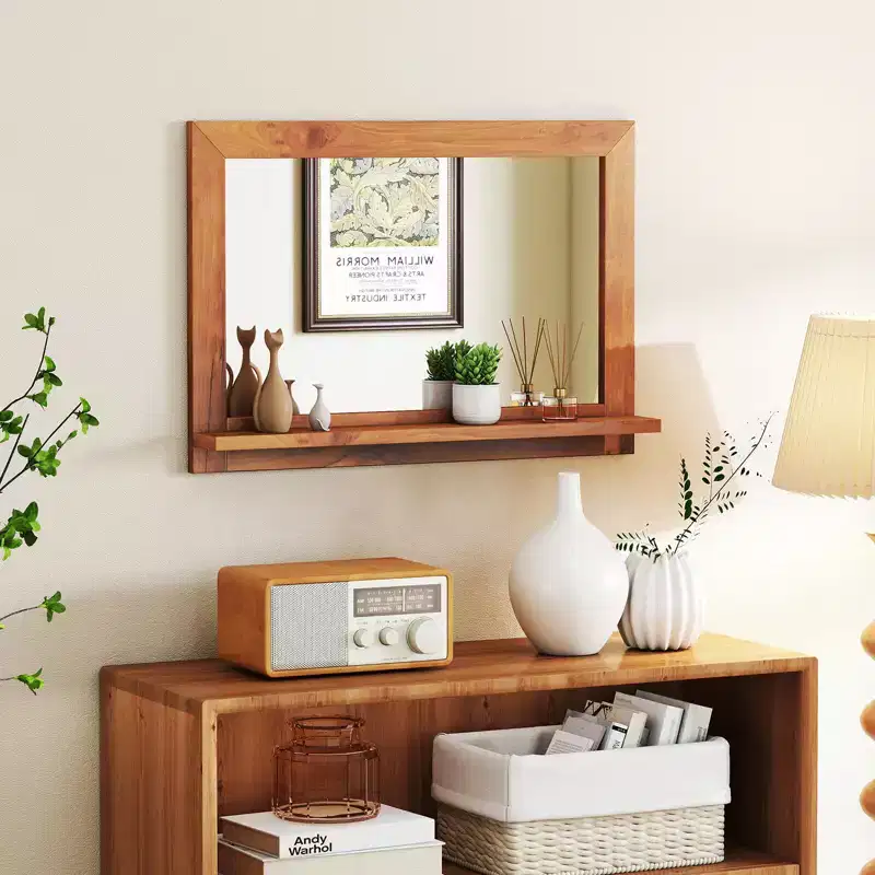 Costway 27.5 x 20 Inch Rectangle Decorative Mirror Farmhouse Wall Mirror with Shelf