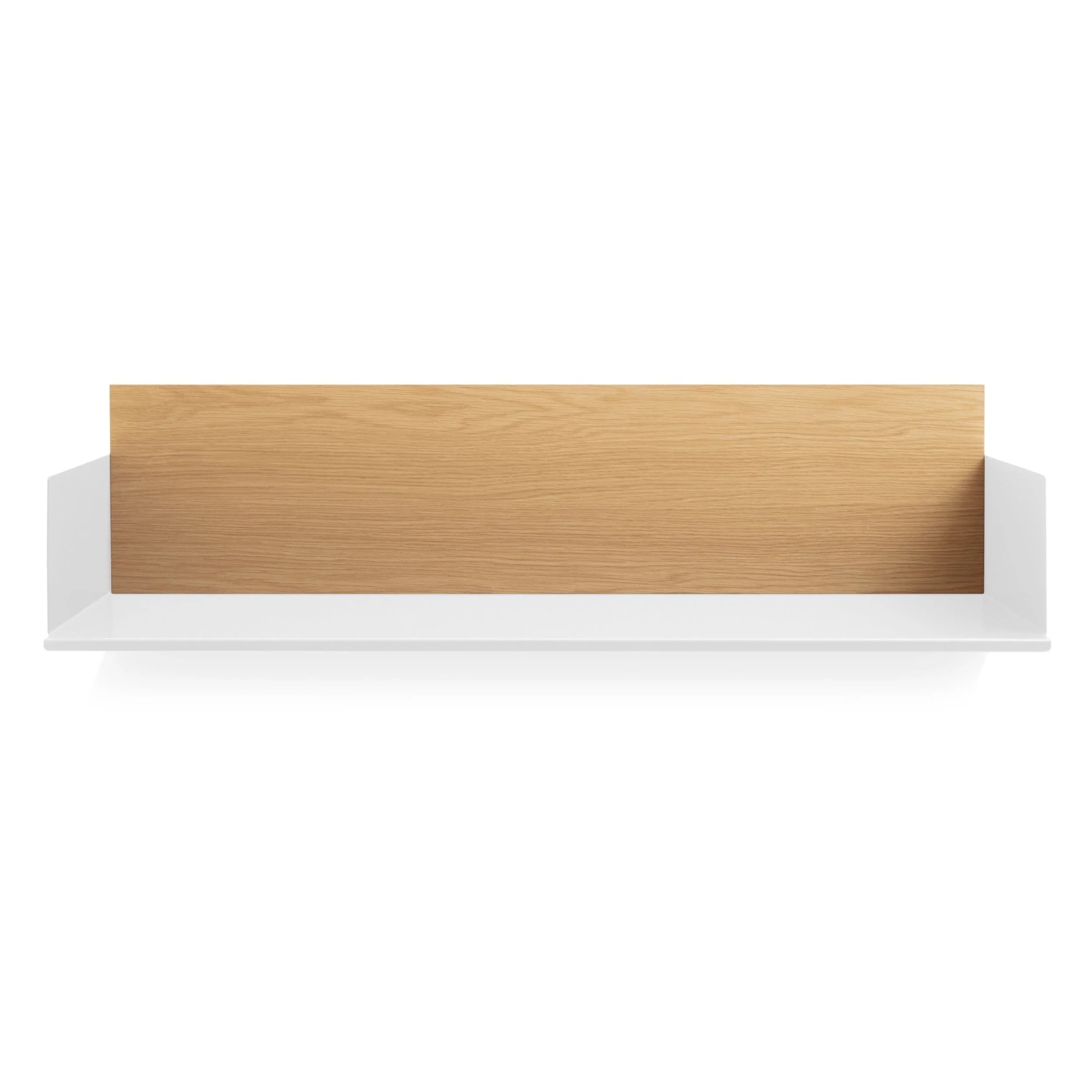 Modern White Oak Wood Wall Shelf with Steel Back Panel for Living Room