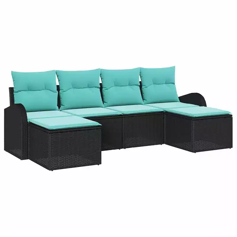 vidaXL Garden Sofa Set 6 pcs - Black and Turquoise