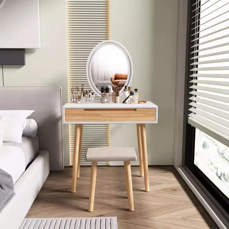 31.5 Natural Wood Makeup Vanity Desk Set