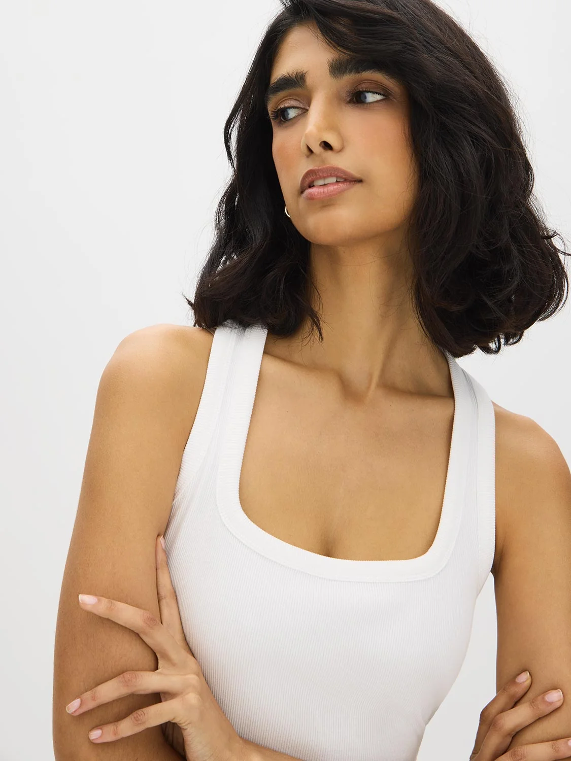 Cotton-Blend Square Neck Tank Top