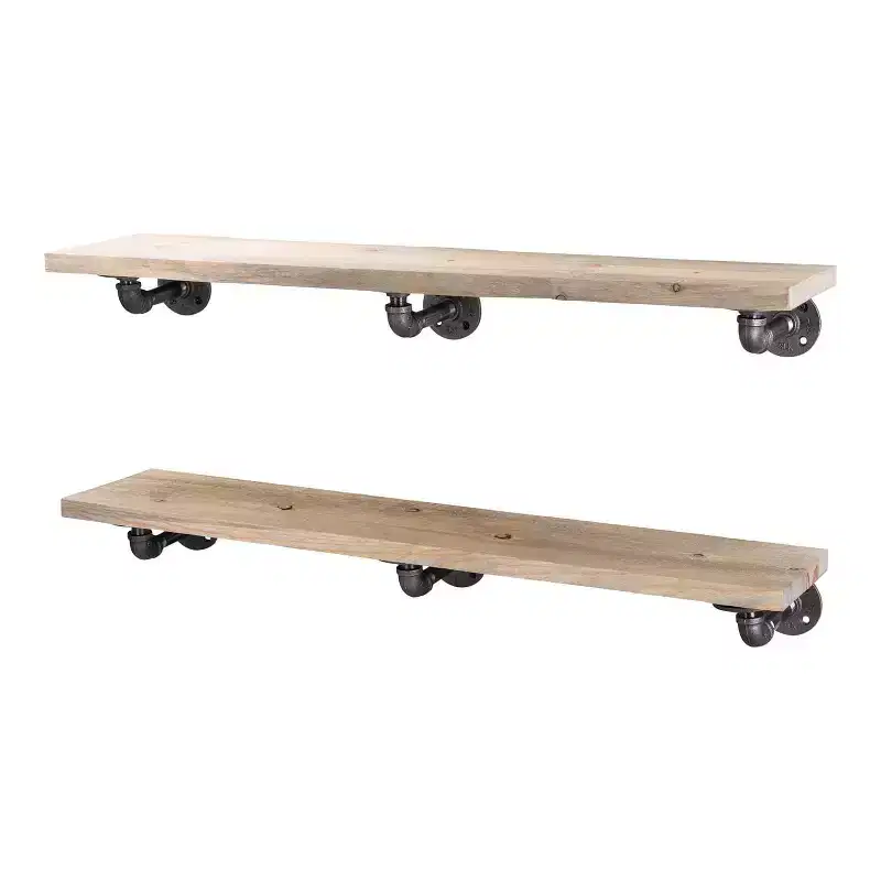 RESTORE Driftwood Tan 36 in. Shelves with L-Shaped Brackets by Pipe Decor