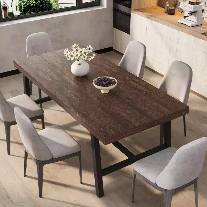 70.87 Inch Rectangle Dining Room Table for 6-8 People, Large Long Dining Table with Rustic Wooden Tabletop, Strong Metal frame Modern Industrial