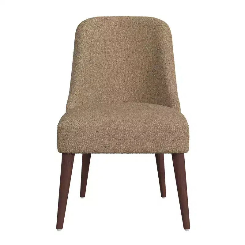 HomePop Modern Dining Chair Boucle Brown: Upholstered Side, Tapered Wood Legs, Spot Clean