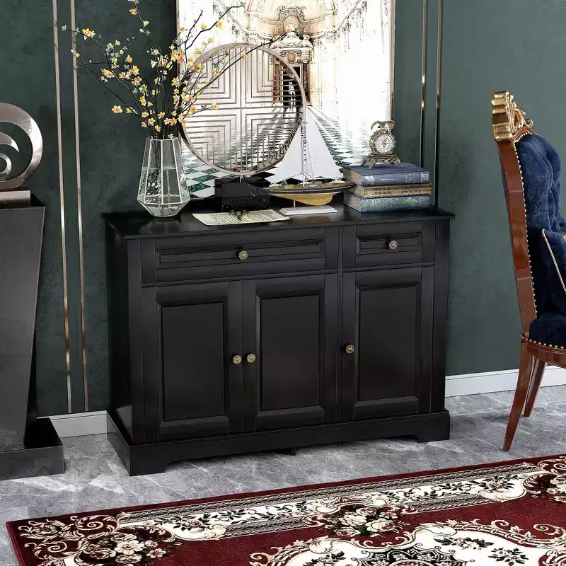 HOMCOM Sideboard Buffet Cabinet, Modern Kitchen Cabinet with 2 Drawers and Adjustable Shelves, Coffee Bar Cabinet for Living Room