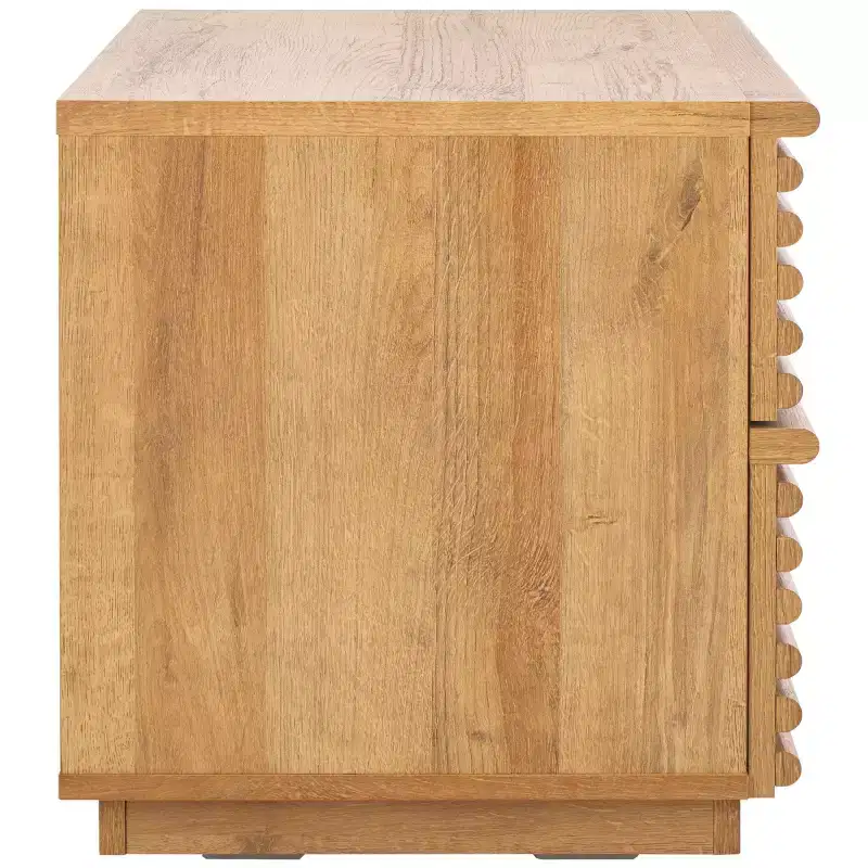 2-Drawer Nightstand with Reeded Wood Detail & Tapered Legs, Walnut Finish