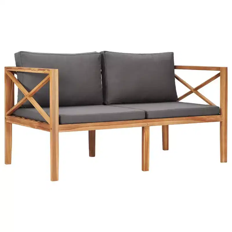 vidaXL Patio Bench Dark grey and teak Teak wood and polyester 2-Seater