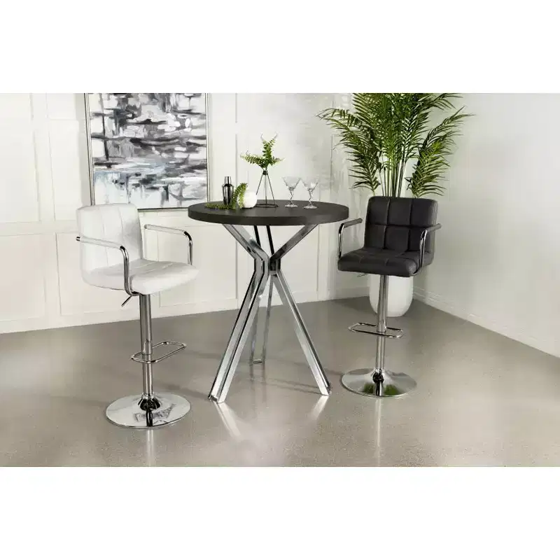 Simple Relax Wood and Metal Bar Table with Round Top in Dark Oak and Chrome