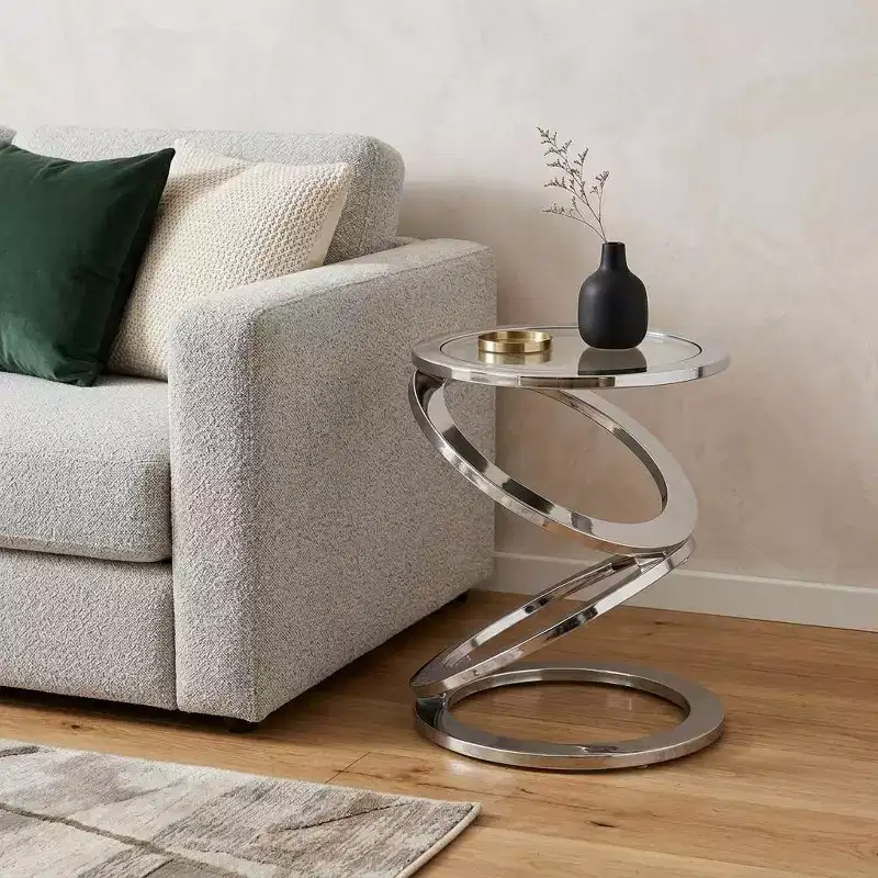 HomeRoots 17 Silver And Clear Glass and Aluminum Round Abstract End Table