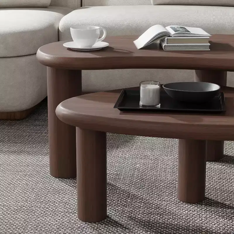 PexFix Cashew Solid Wood Coffee Table Sofa Side Table Set