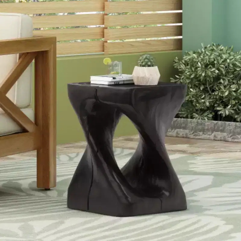 Black Twist Spiral Side Table, Wood-Grain Texture, 1-Piece