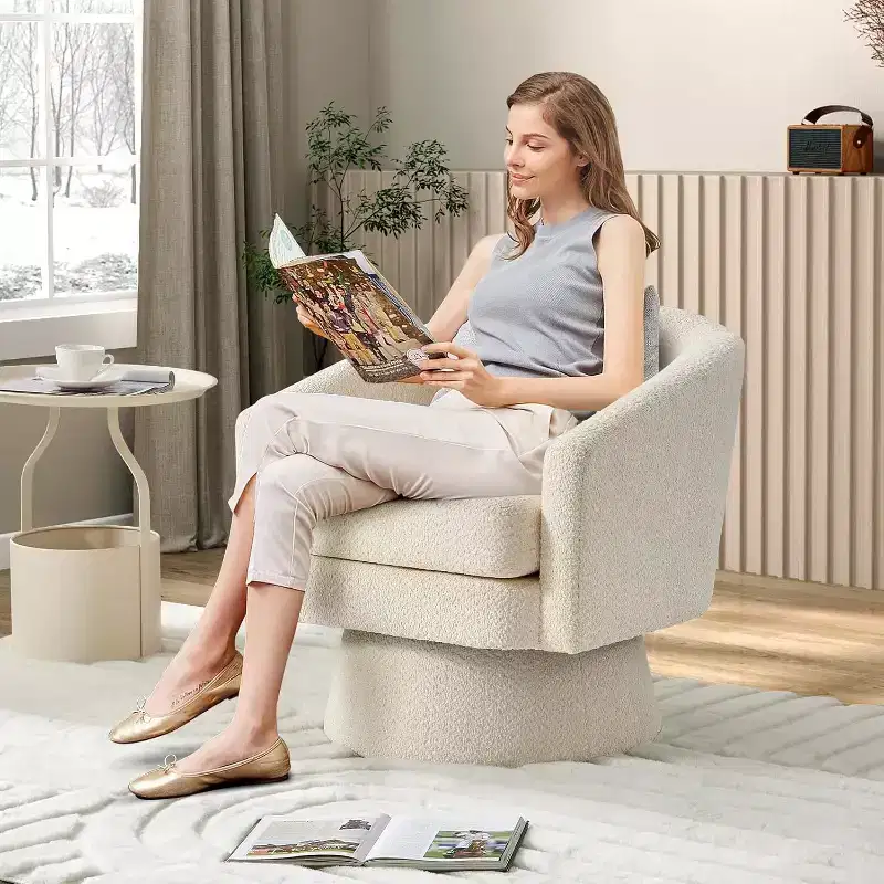 360° Swivel Accent Sofa Chair, Cozy Round Chenille Fabric Round Armchair Single Sofa with Arms for Living Room