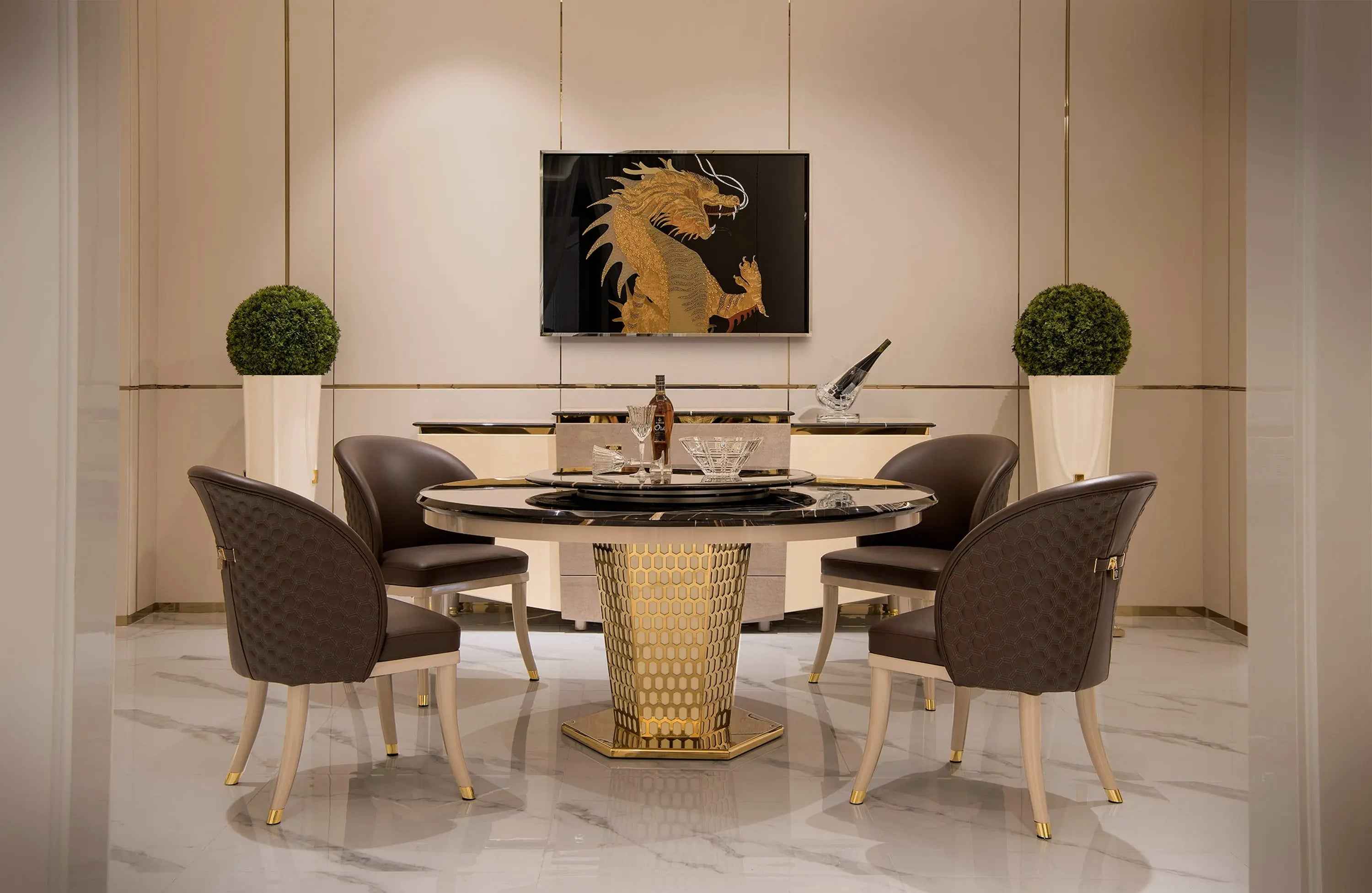 Luxurious Modern Round Marble Dining Table for Dining Room