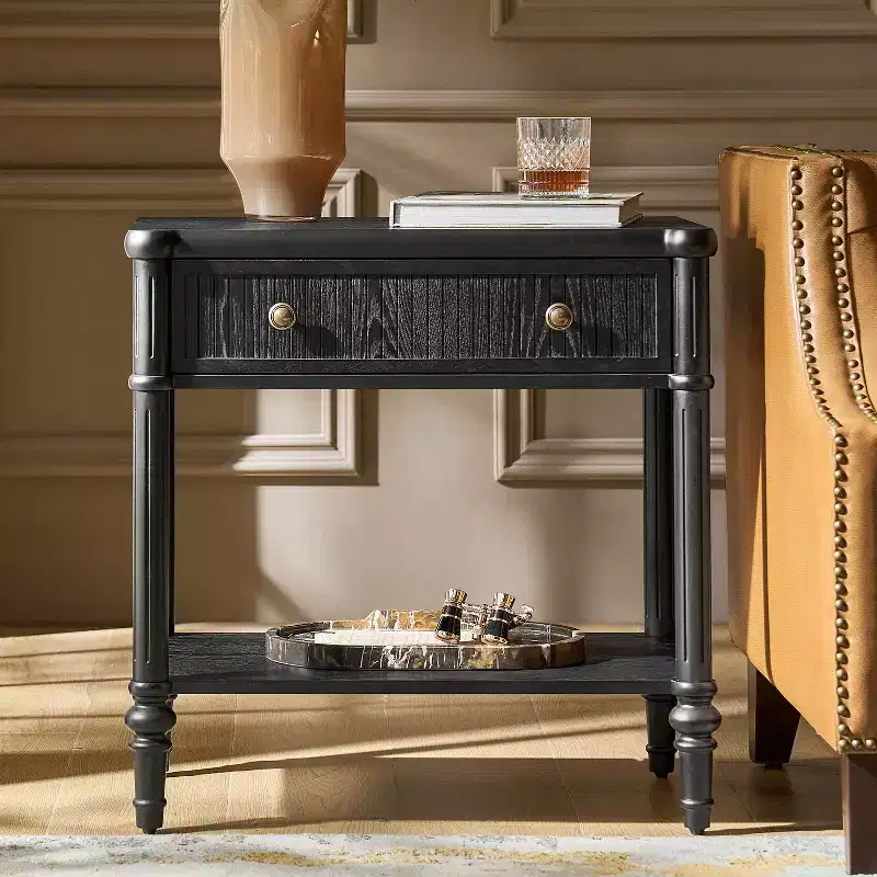 26-Inch Tall 1-Drawer End Table – Black