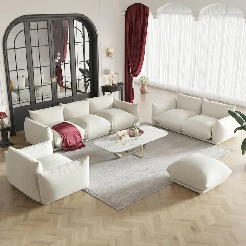 Modular Upholstered Sectional Sofas Chenille Fabric Lounge Counches