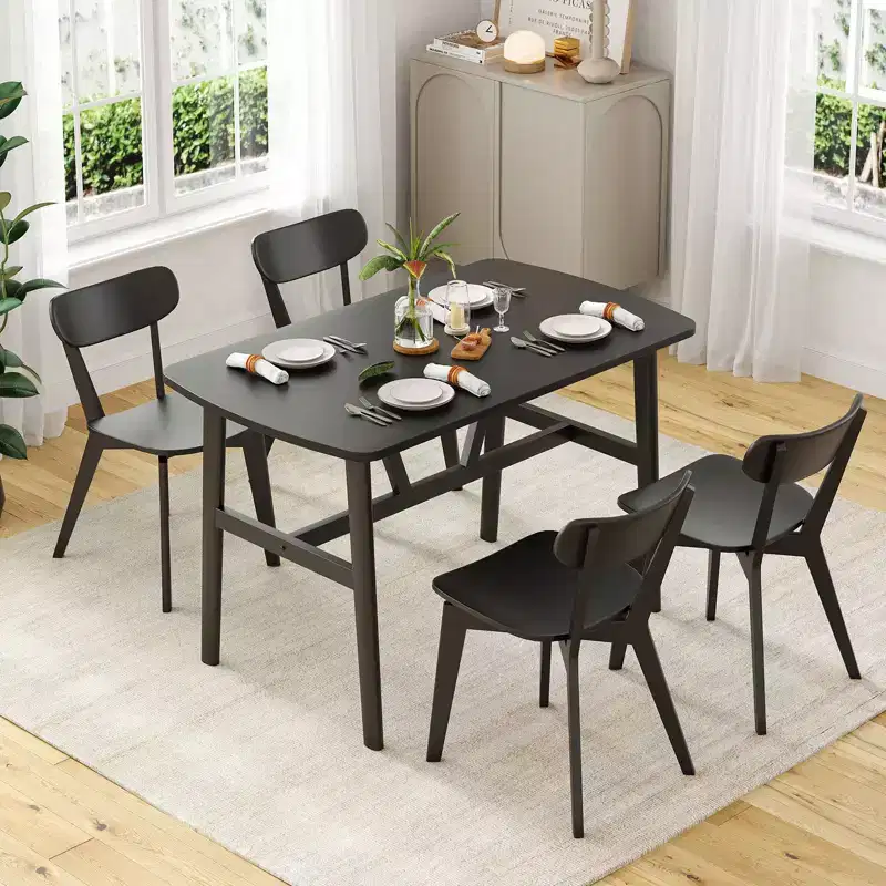 PexFix 47 Dining Table for 4-6 Person Wood Kitchen Table Modern Dinner Table with Sturdy Metal Frame for Dining Room Kitchen Black