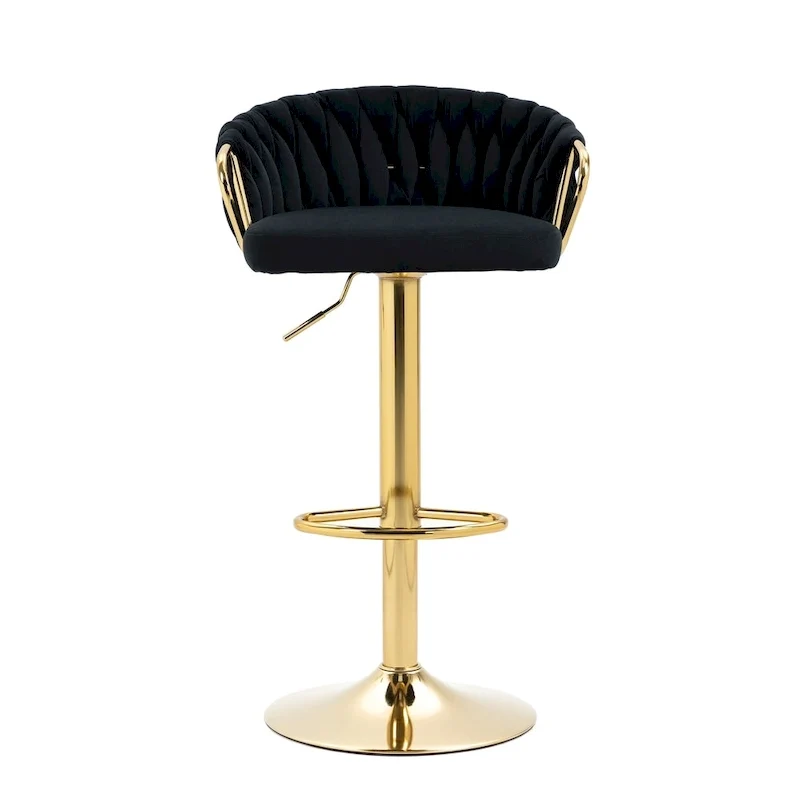 Set of 4 Bar Stool Adjustable Height Swivel Velvet Woven