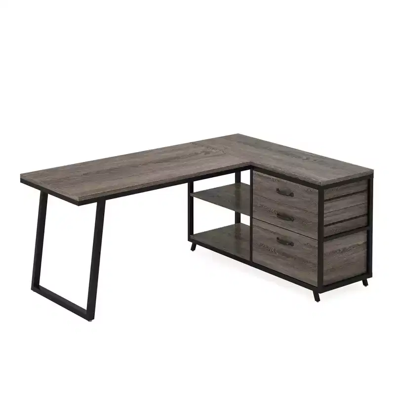 MAYEERTY Reversible L-Shaped Desk with 3 Drawers & Open Shelves, 53 Home Office Computer Desk