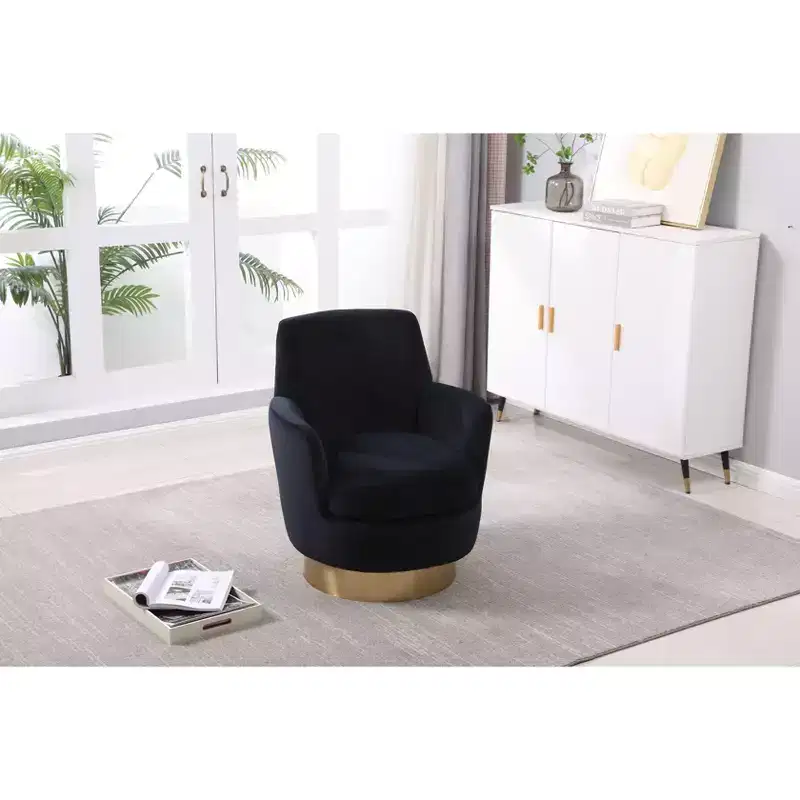 Modern Swivel Barrel Accent Chair, Round Barrel Chairs with Gold Stainless Steel Base, for Living Room Bedroom