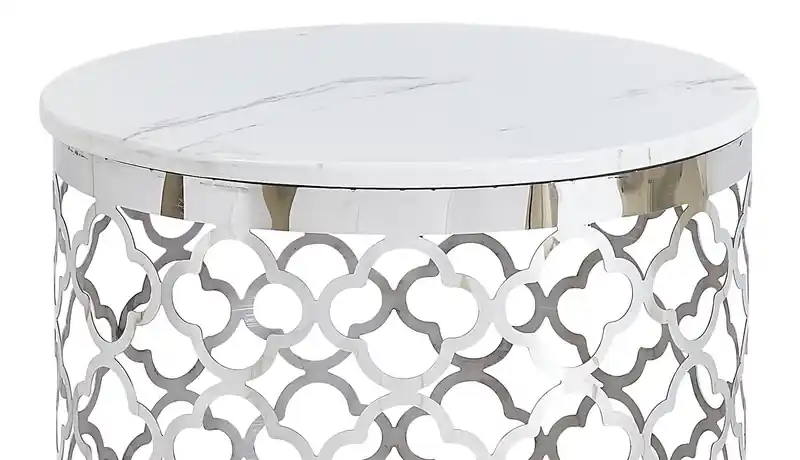 19.75 Glam Round End Table - White Marble Top with Stainless Steel Base