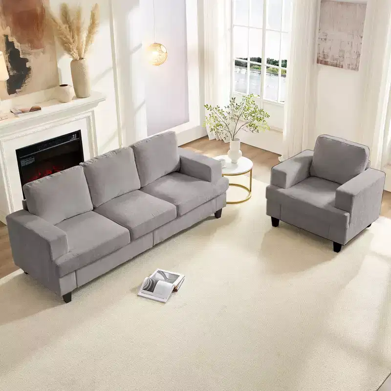Mjkone 82Chenille 3-Seat Straight Sectional Sofa with 56''Armchair,2 Piece Living Room Sectional Sofa Furniture Sets