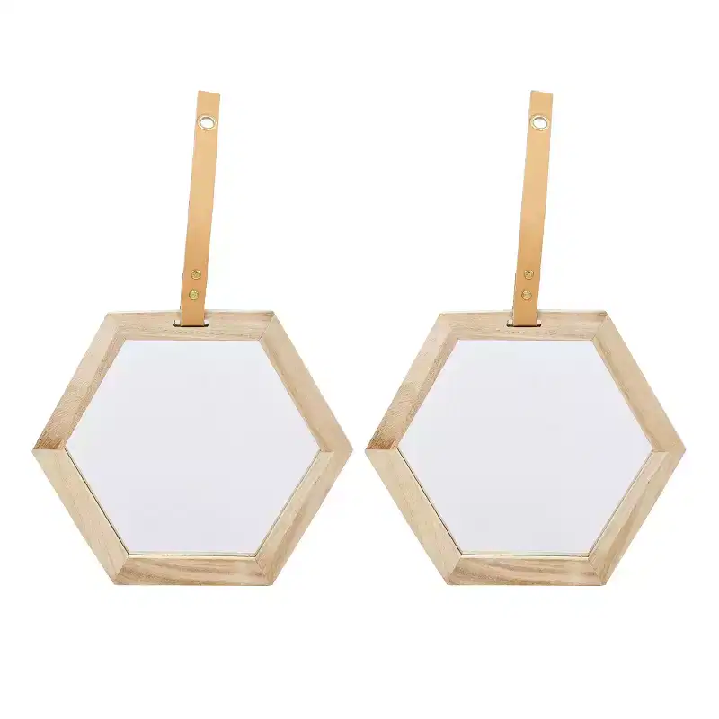 MAYEERTY 11x10 Hexagon Decor Mirror, 2 Pieces Antique Wall Accent