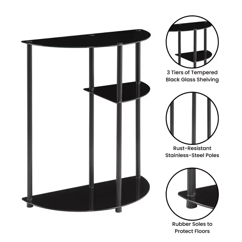 Breighton Home Designs2Go Classic Glass 3 Tier Display Entryway Hall Table in Black/Black