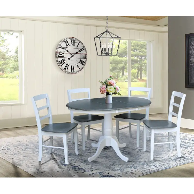 36 Round Top Pedestal Ext Table with 12 Leaf and 4 Madrid Chairs