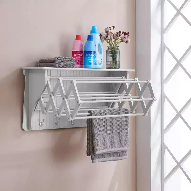 36 x 18 Wall Shelf with Collapsible Drying Rack and Hooks - Danya B.
