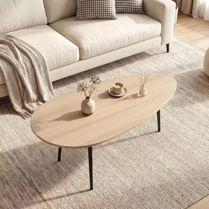 Costway Oval Coffee Table with Sturdy Metal Construction & Compact Design, Retro Sofa Table Walnut/Natural/Gray/Black