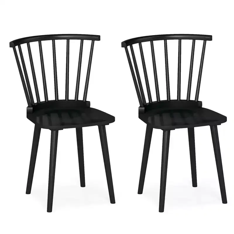 2PCS Rubber Wood Windsor Dining Chairs with Spindle Back for Living Room Black/Natural