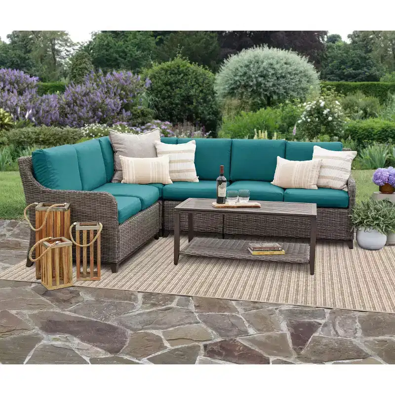 Leisure Made Mitchell 5pc Wicker Sectional in Peacock Fabric