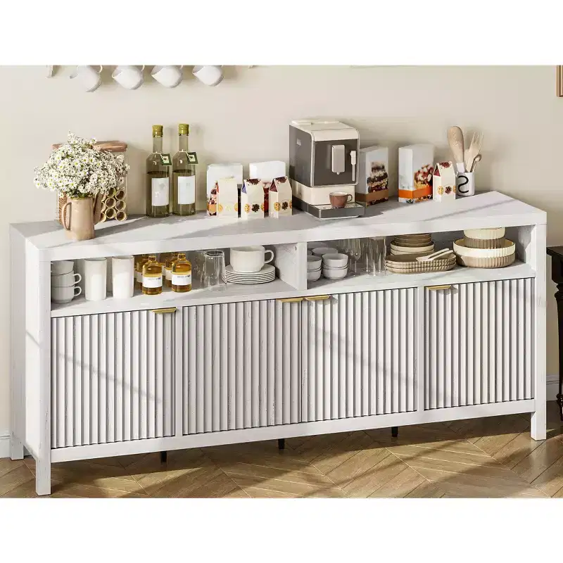 4-Door Fluted Sideboard Cabinet - 65.8 Inch Storage Buffet