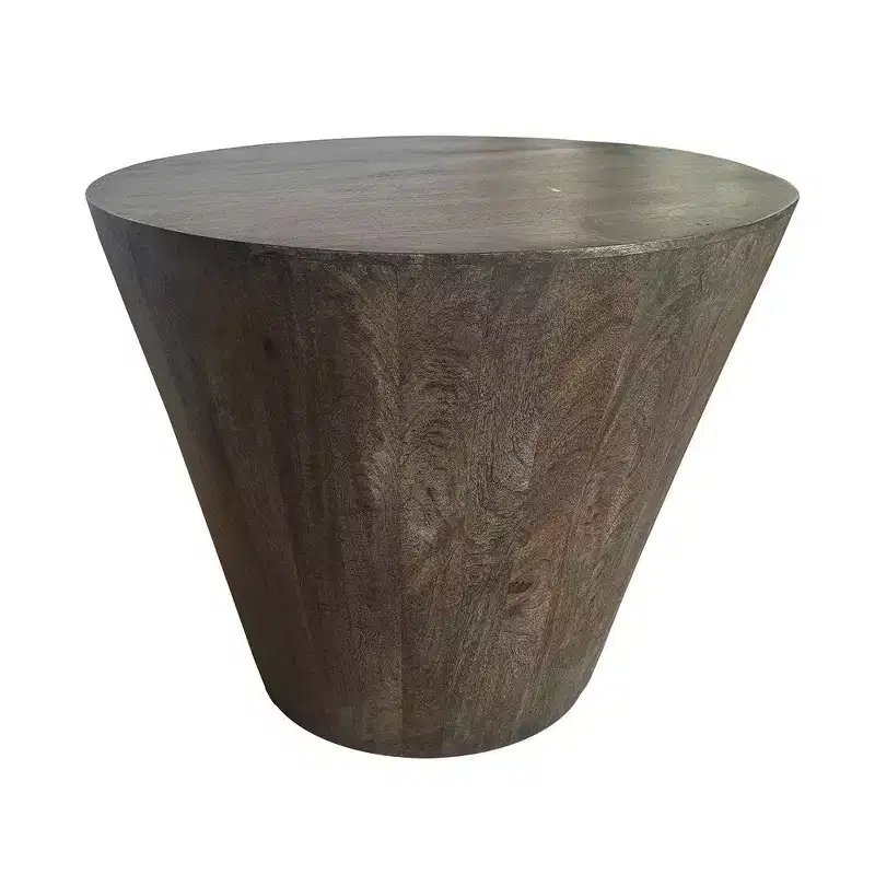 Royal Hampton 24 Inch Side End Table with Round Drum Shape, Handcrafted Mango Wood Construction