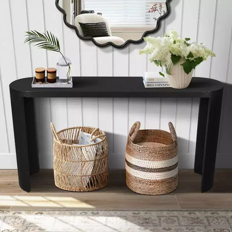 60IN Modern Entryway Table with Curved Legs, Long Console Table with Thick Tabletop, Accent Table for Living Room, Hallway