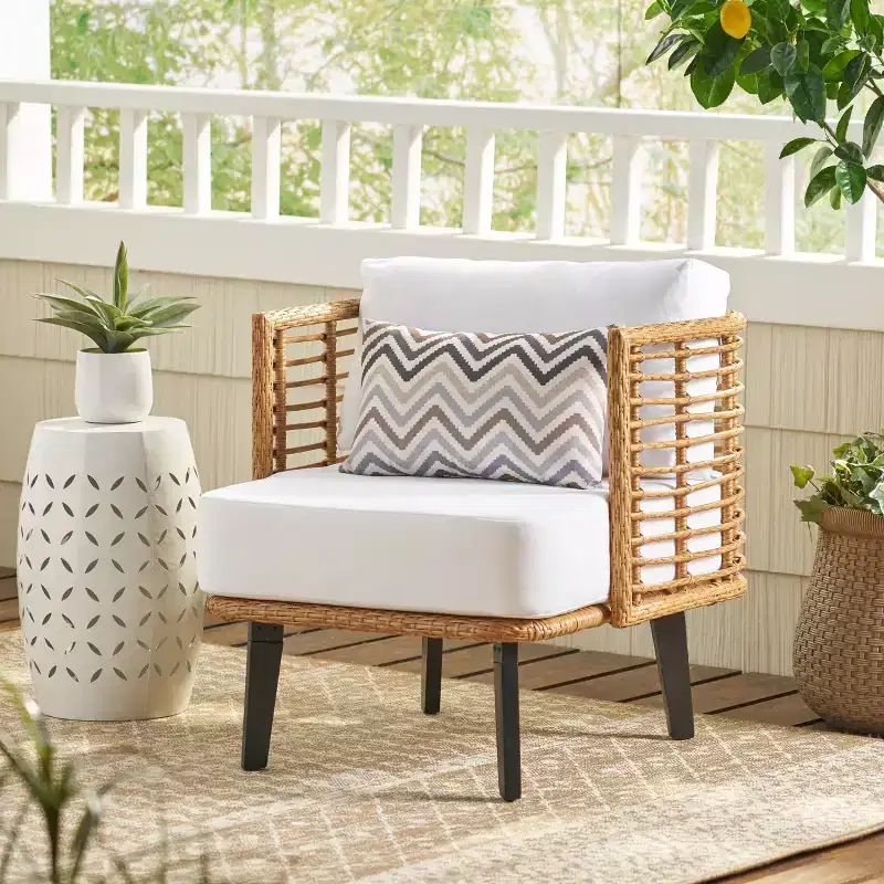 TUYOHW Semi-Enclosed PE Rattan Club Chair Patio Accent Chair,Set of 1,Boho Style Lounge Chair with Thick Water-Resistant Cushion & Foot Pads