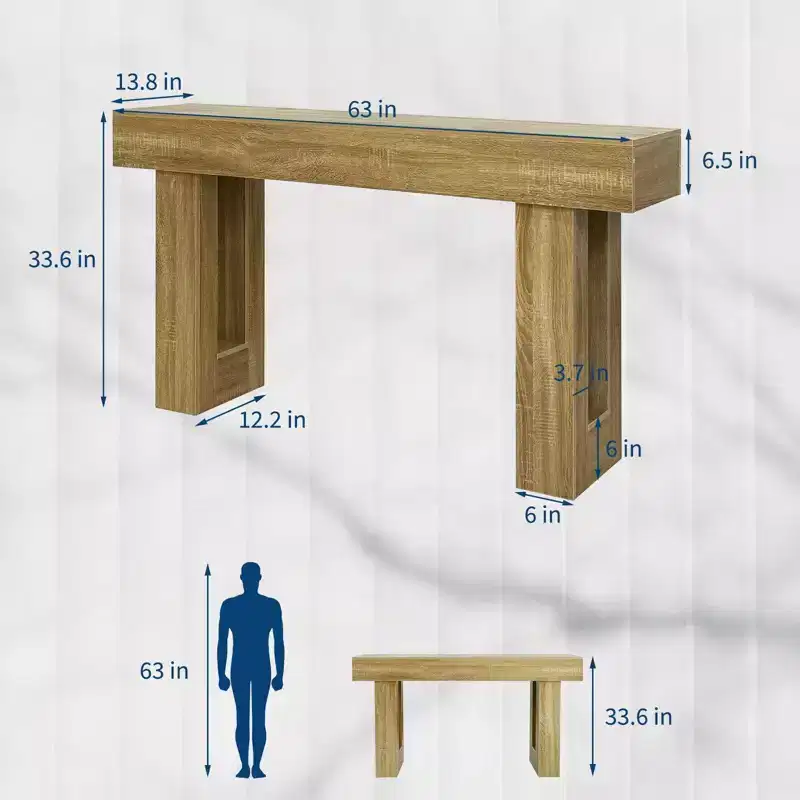 63 Inch Farmhouse Wood Console Table, Sofa Table for Entryway, Hallway, Living Room